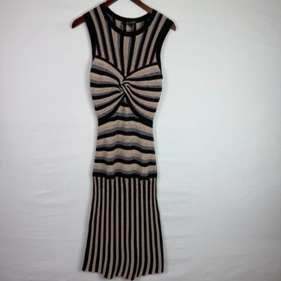 Tabula Rasa Millais Stripe Knit Crew Neck Metallic Party Midi Dress Black M - Picture 3 of 7